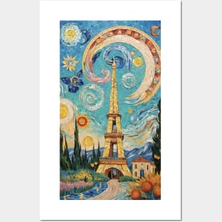 Eiffel Tower Mosaic Dreams: Van Gogh's Starry Night Paris Posters and Art